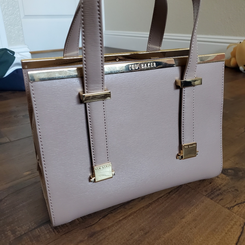 NWT Ted Baker Cristie xhatch small metal bar tote mink crossbody bag